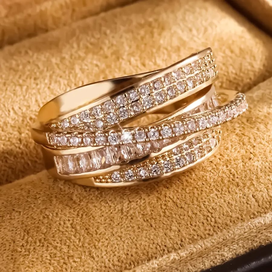 خاتم نجمة متعدد الطبقات مطلي ذهب 18K