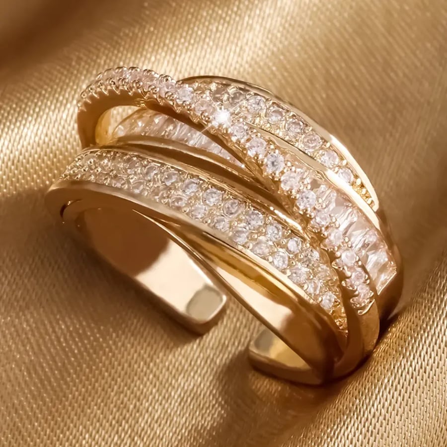 خاتم نجمة متعدد الطبقات مطلي ذهب 18K