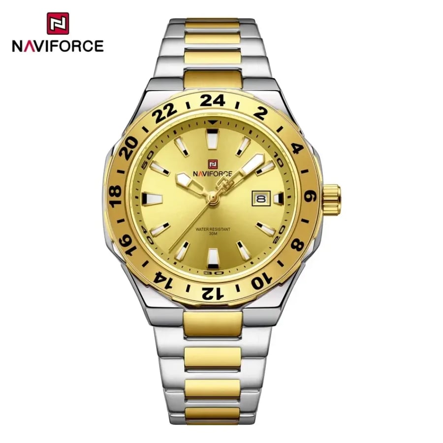 NAVIFORCE ساعة كوارتز رياضية فاخرة ساعات تقويم مضيئة للرجل الفولاذ المقاوم للصدأ مقاوم للماء ساعة اليد Relogio Masculino