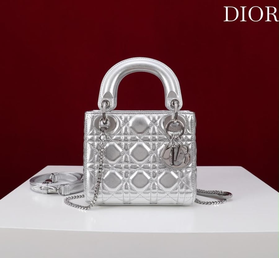 Mini silver lady Dior bag