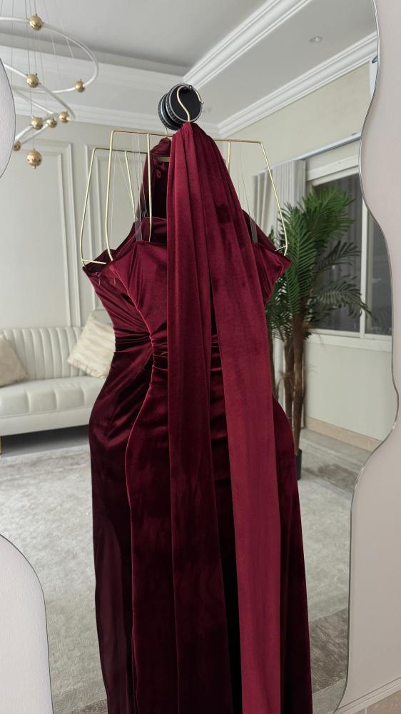 فستان سهره مخمل لون عودي