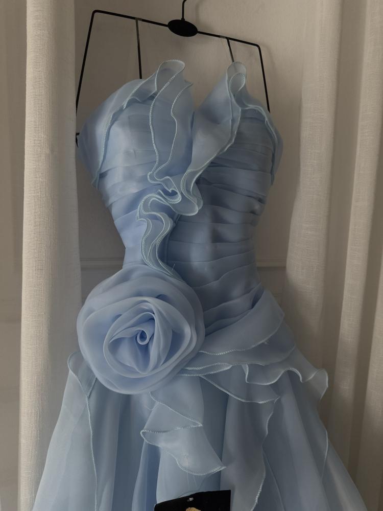 Evening dress sky blue prominent rose
