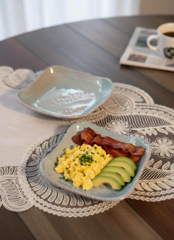 Sky Horizon” Square Ceramic Plate Set – 2 Interlocking Pieces with Hand-Painted Floral Detail