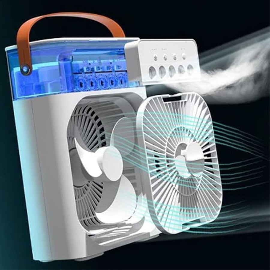 Portable Air Cooler Fan with Humidifier and 7 Color Night Light 600ml Water Tank Capacity 3 Fan Speeds 1-3 Hour Shut Down Timer USB Type-C Charging Mini Evaporating Air Conditioner Fan