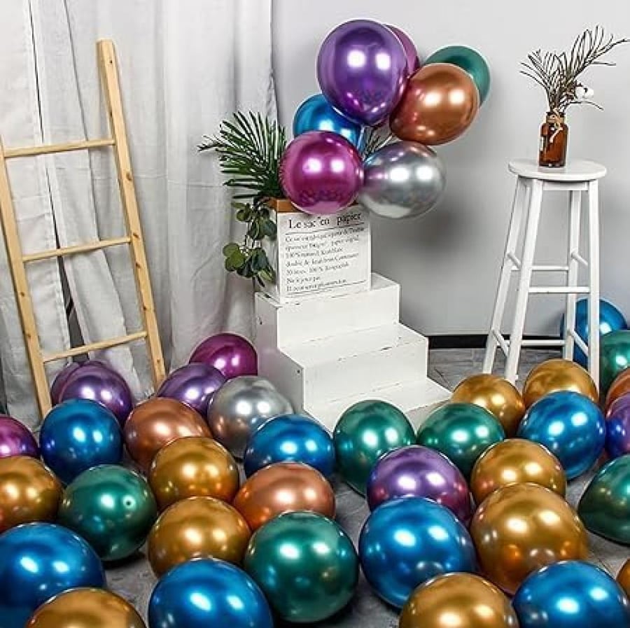 Multicolored Chrome Party Balloons Assorted High Quality Latex Biodegradable Metallic Ballons for Parties Events or Decorations