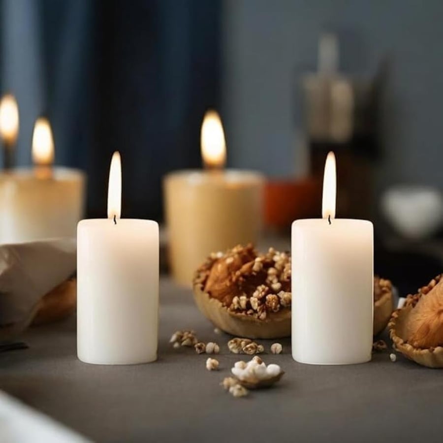 Pillar Candles Unscented Smokeless Decorative Table Candles 3x7cm Ideal for Birthday Christmas Wedding Party Decoration (Pack of 4)