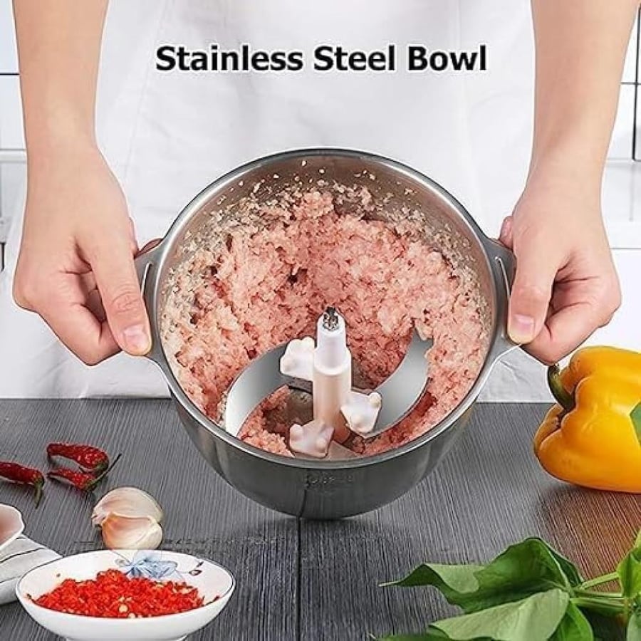 Food Chopper 3L Stainless Steel 850W Kitchen Food Processor With 4 Sharp Blades For Meat, Vegetables, Nuts & Fruit - 3Pin Uk Plug