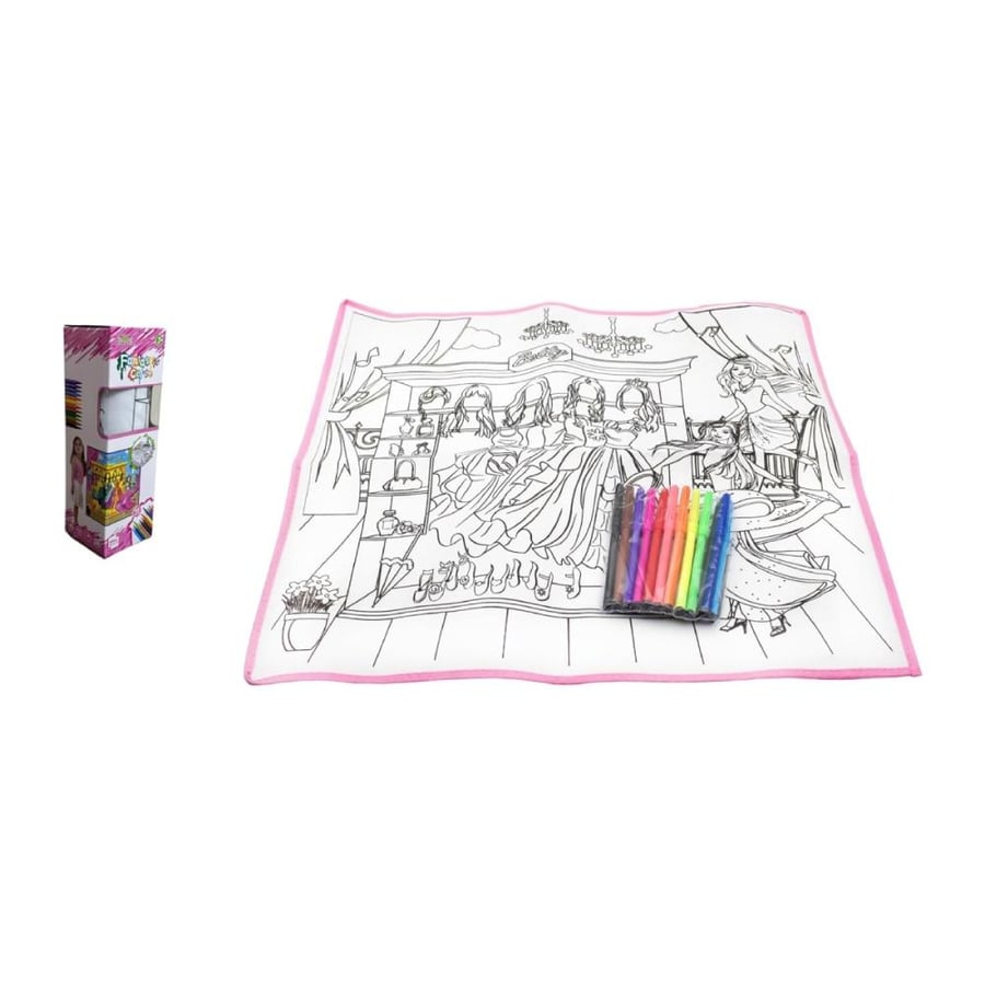 Coloring Mat Washable Reusable Kids Painting Drawing Mat Durable Easy To Clean and Fold Doodle Mat Includes 12 Coloring Markers (50x50 cm)