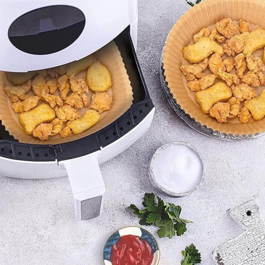 Air Fryer Paper Liner Round Shape Disposable Non-Stick Air Fryer Parchment Paper Oil Proof Water Proof Cooking Baking Roasting Filter Paper for Microwave Oven Frying Pan 160mm x 45mm