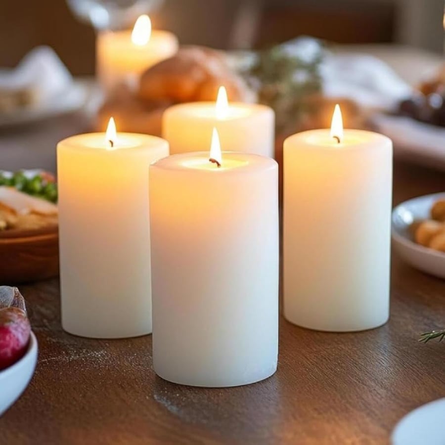 Pillar Candles Unscented Smokeless Decorative Table Candles 3x7cm Ideal for Birthday Christmas Wedding Party Decoration (Pack of 4)