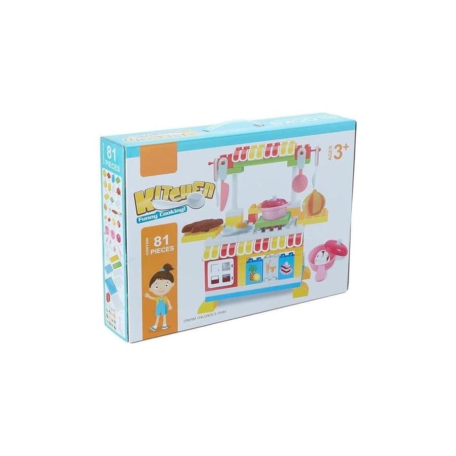 81 Piece Kids Kitchen Blocks Set – Colorful Durable Building Toy for Creative Play Educational Kitchen Construction Fun & Safe Cooking Pretend Play Blocks