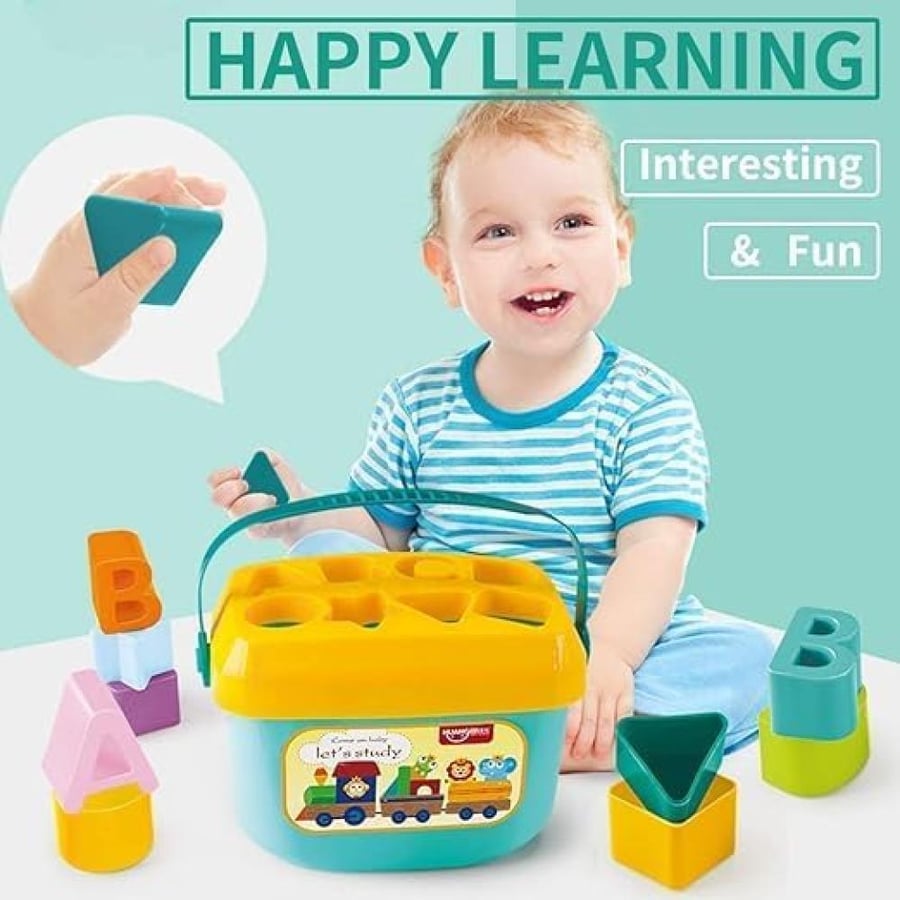 Learning And Educational Baby's First Blocks 16 Pieces ABCD And Shapes Sorting Blocks Multicolored Portable Toy For Babies And Kids