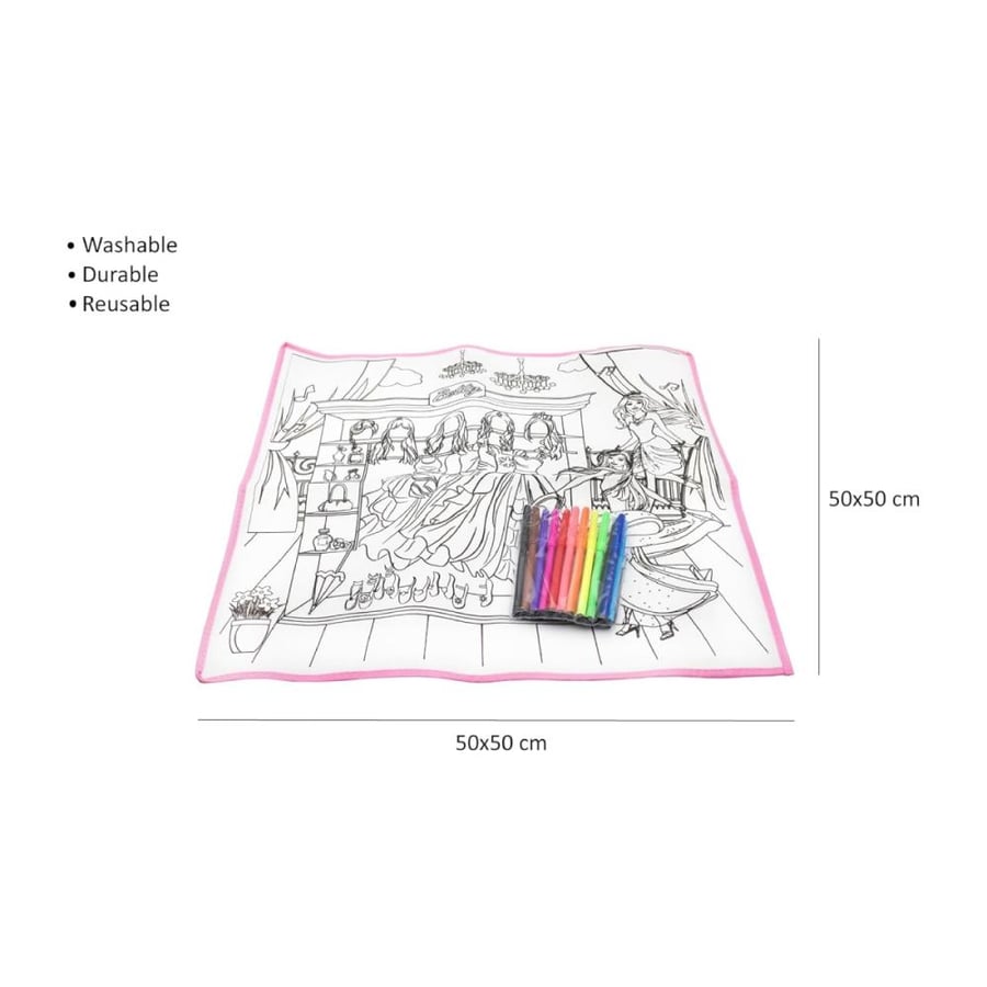 Coloring Mat Washable Reusable Kids Painting Drawing Mat Durable Easy To Clean and Fold Doodle Mat Includes 12 Coloring Markers (50x50 cm)