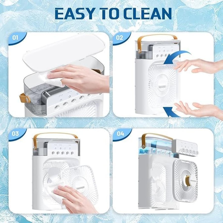 Portable Air Cooler Fan with Humidifier and 7 Color Night Light 600ml Water Tank Capacity 3 Fan Speeds 1-3 Hour Shut Down Timer USB Type-C Charging Mini Evaporating Air Conditioner Fan