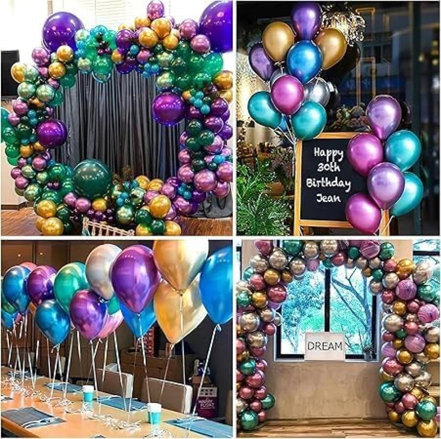 Multicolored Chrome Party Balloons Assorted High Quality Latex Biodegradable Metallic Ballons for Parties Events or Decorations