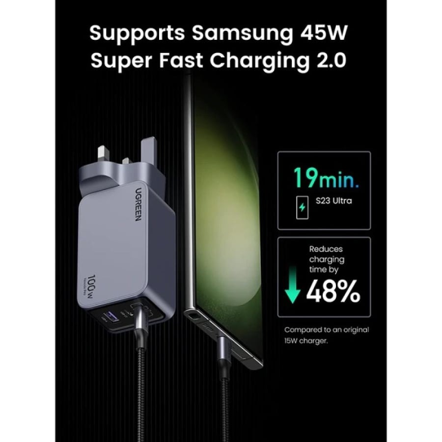 Yogreen - Nexod wall charger with two USB-C ports and one USB port, 100-watt power - gray