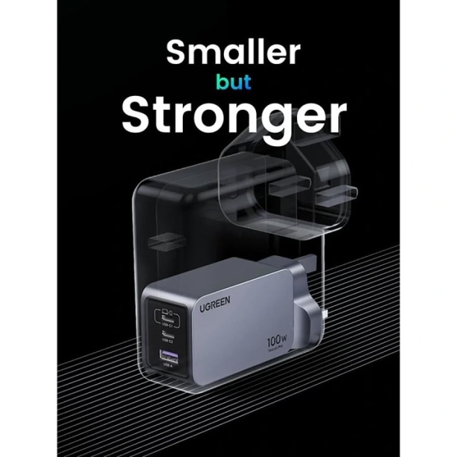 Yogreen - Nexod wall charger with two USB-C ports and one USB port, 100-watt power - gray