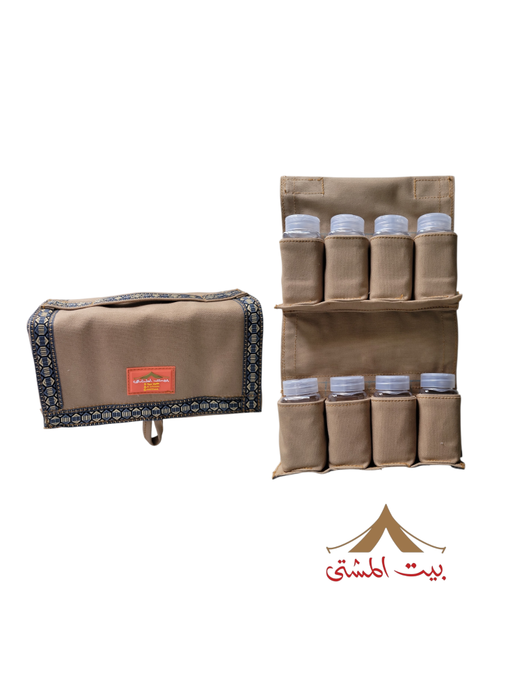 Tote bag of Tanzanian light-colored spice containers