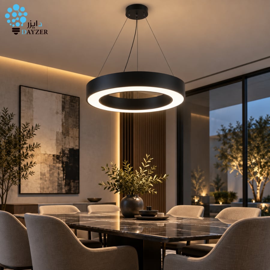 My office round panel lamp 60 cm – 36 watts, black frame