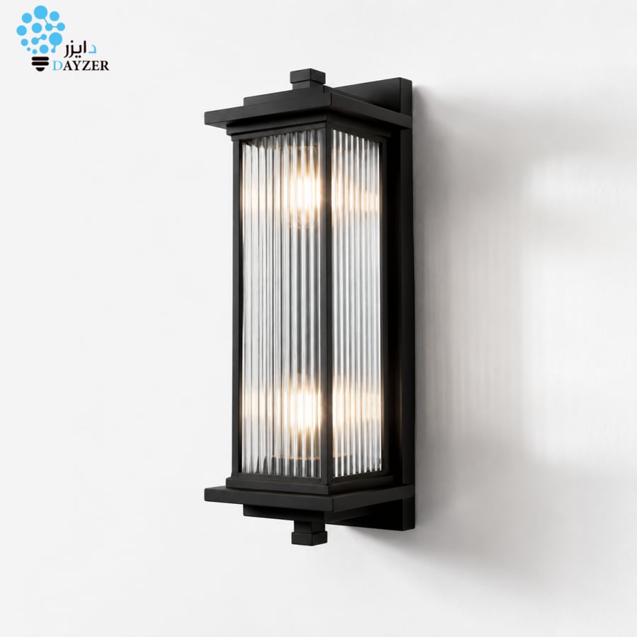 فانوس جداري زجاج مخطط اسود إضاءة فاخرة بتصميم عصري