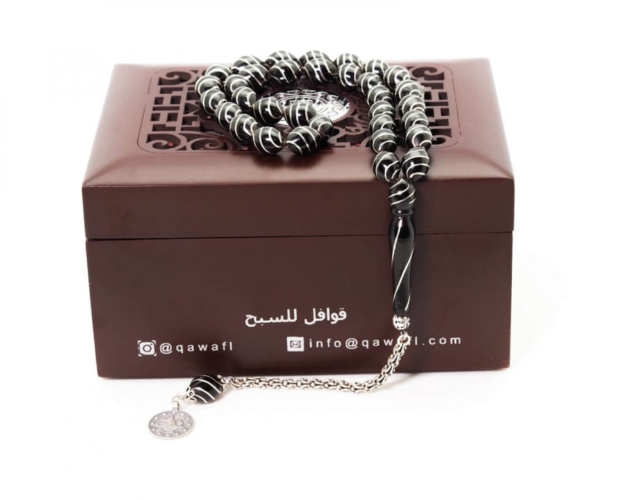 قوافل سبحة من الحجر الأحفوري اولتو مشغولة بالفضة Olt0021