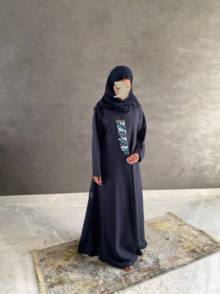 Navy crepe abaya with embroidery in front