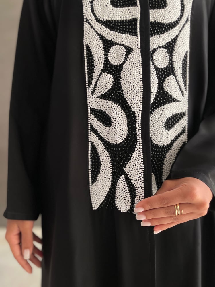 Black crepe abaya with hand embroidery in front