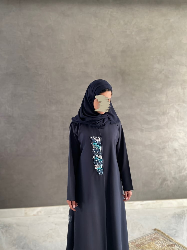 Navy crepe abaya with embroidery in front