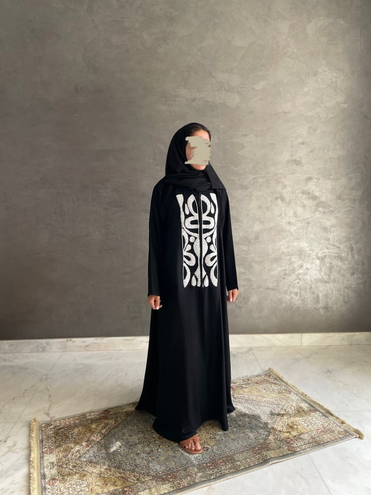Black crepe abaya with hand embroidery in front