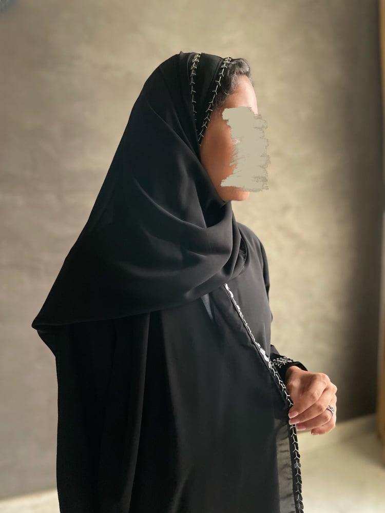 Black crepe abaya with embroidery on the sleeves and the head covering