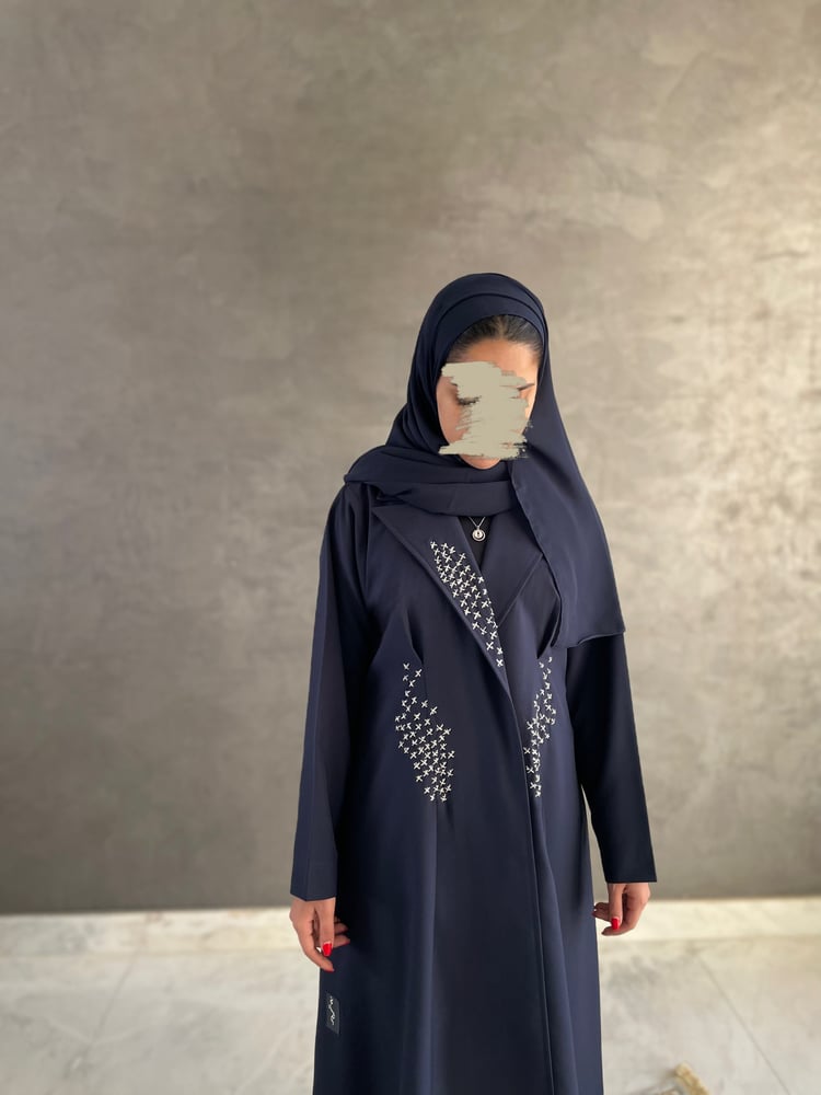 Navy crepe abaya with embroidery and front zipper