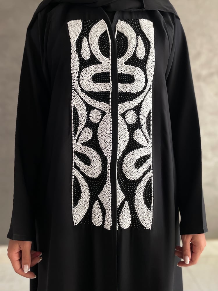 Black crepe abaya with hand embroidery in front