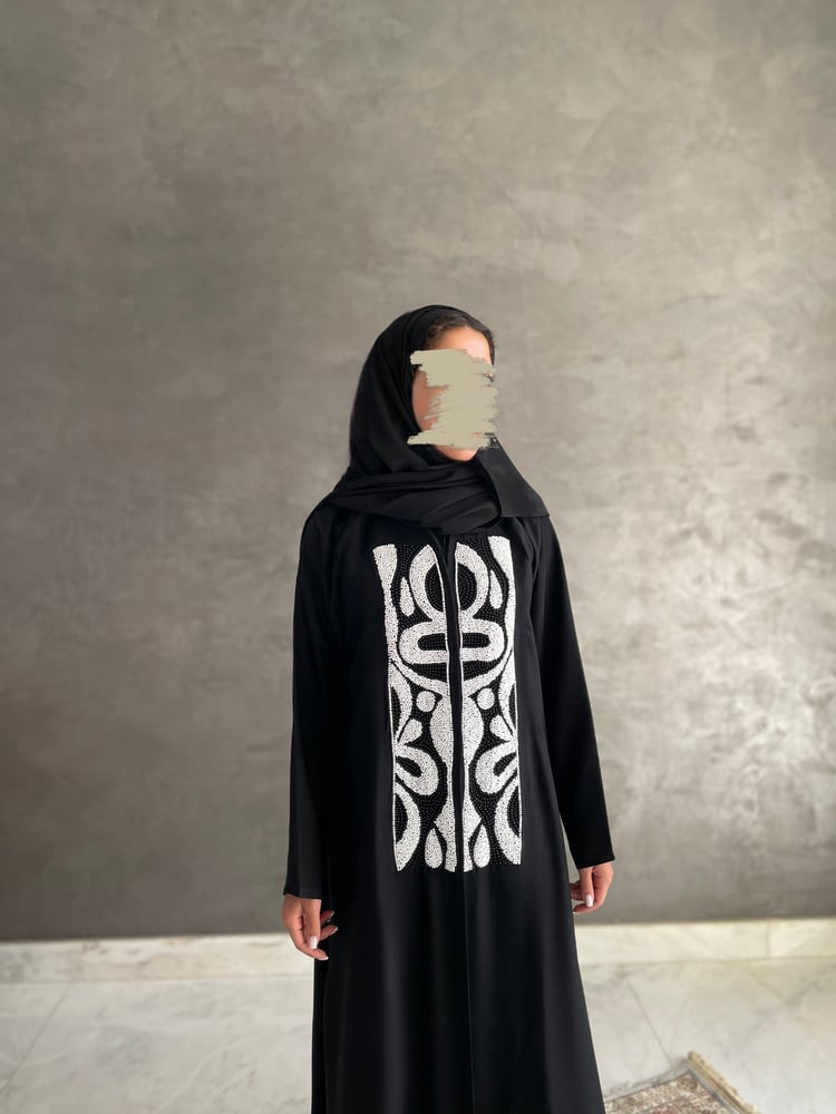 Black crepe abaya with hand embroidery in front