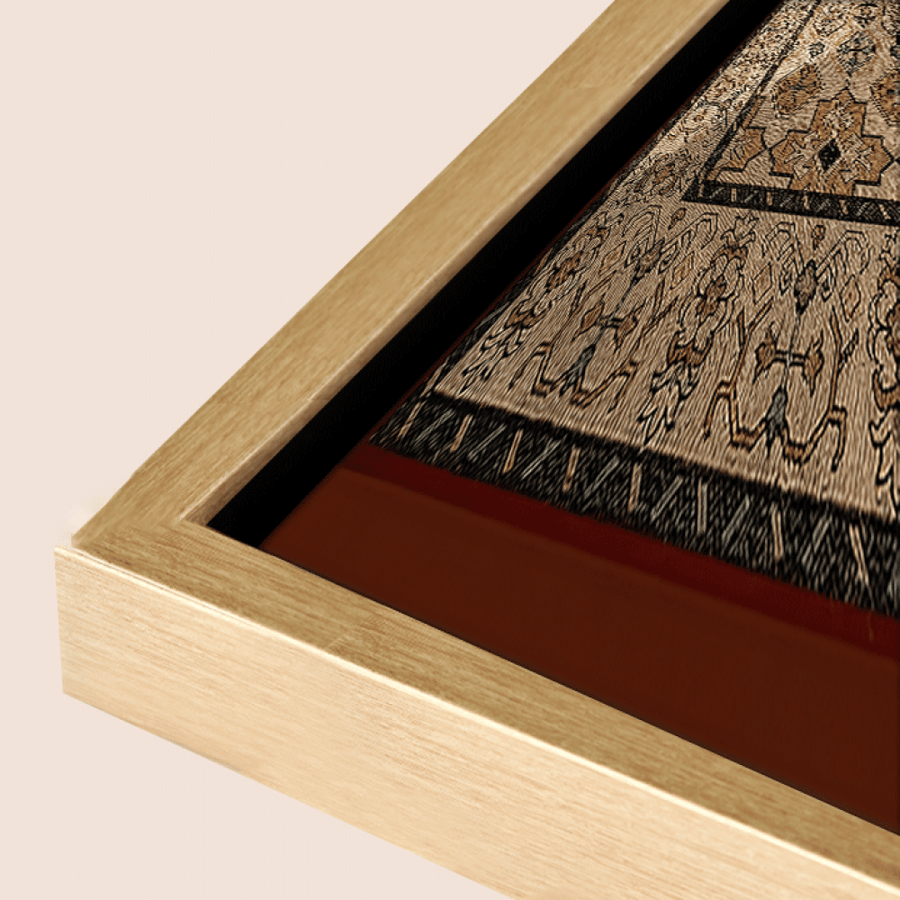 A plaque with classic Arabic calligraphy titled Blessed Ramadan