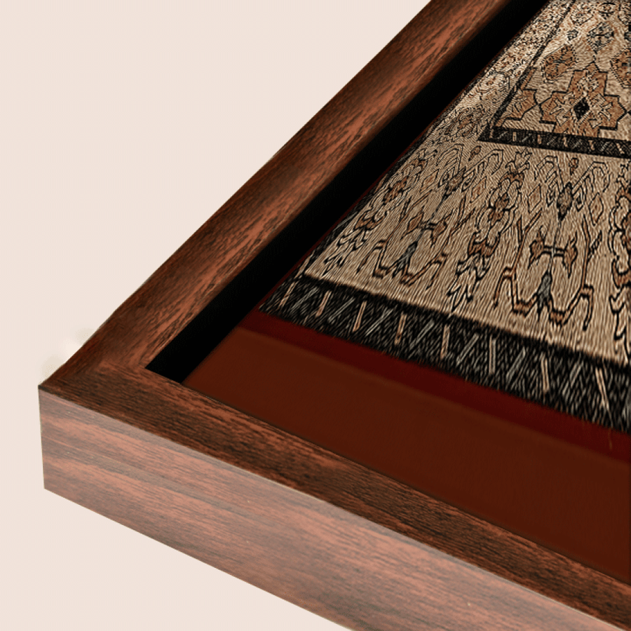 A plaque with classic Arabic calligraphy titled Blessed Ramadan