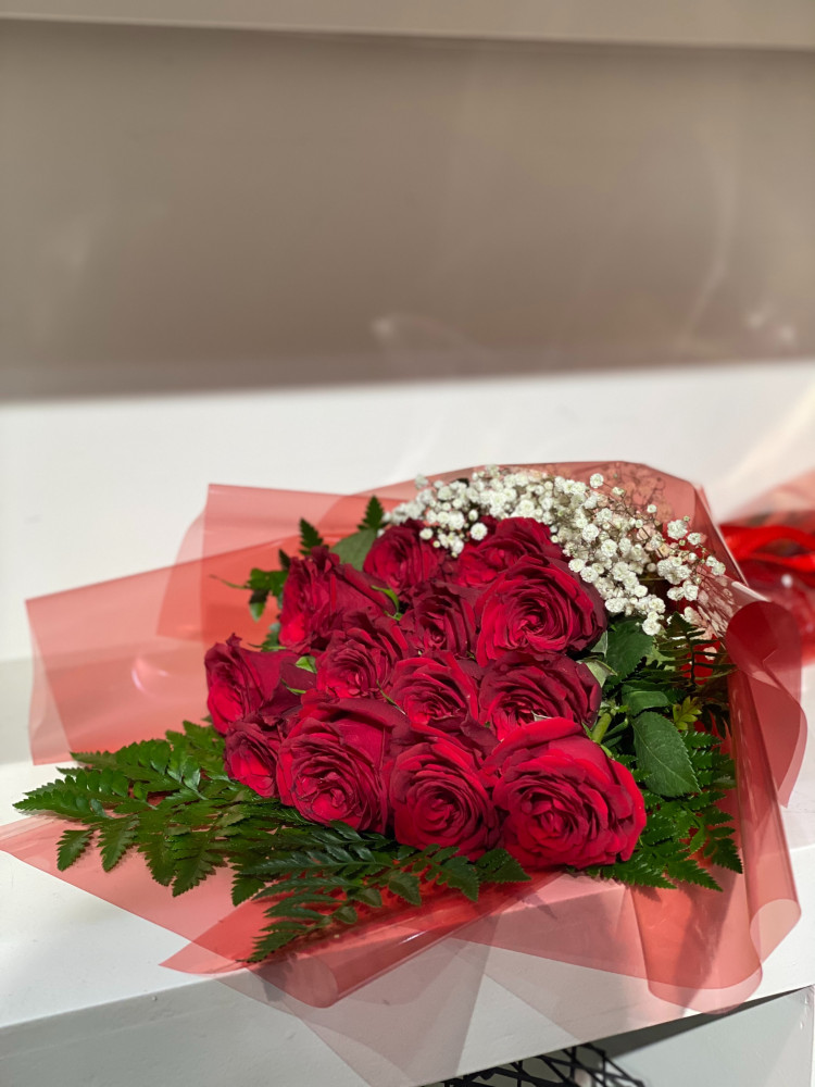 Red wrapping plastic flower bouquet