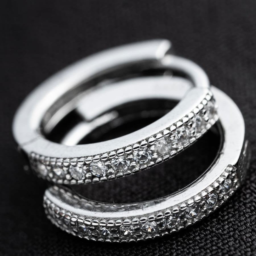 Silver hoop earrings, 925 karat, adorned with zircon stone