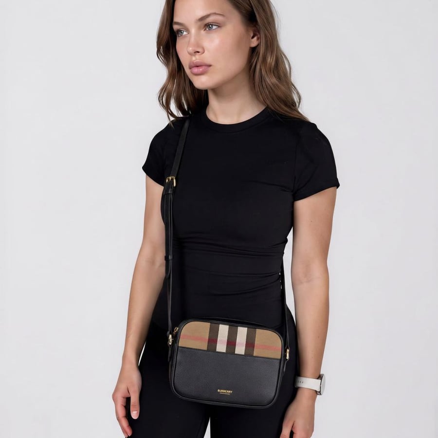حقيبه بربري Burberry Small House Check & Leather Camera Bag