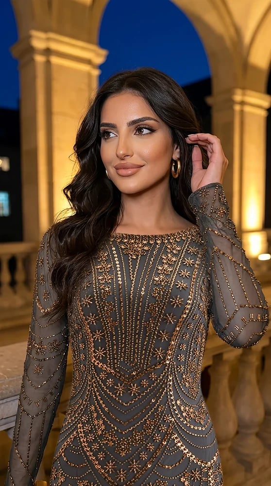 فستان سهرة شك رمادي فحمي