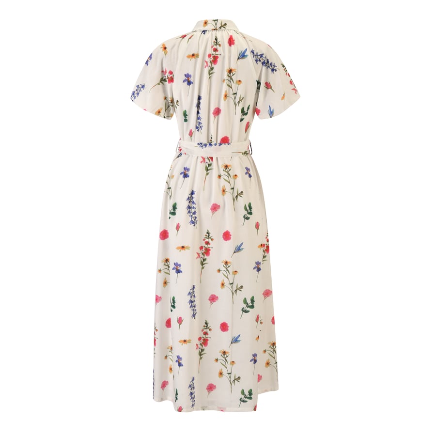 Floral Maxi Shirt Dress – Classic Collar, Short Sleeves