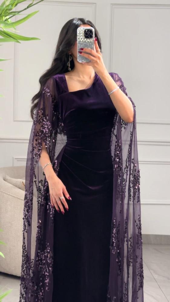 فستان سهرة مخمل بدلعه ترتر