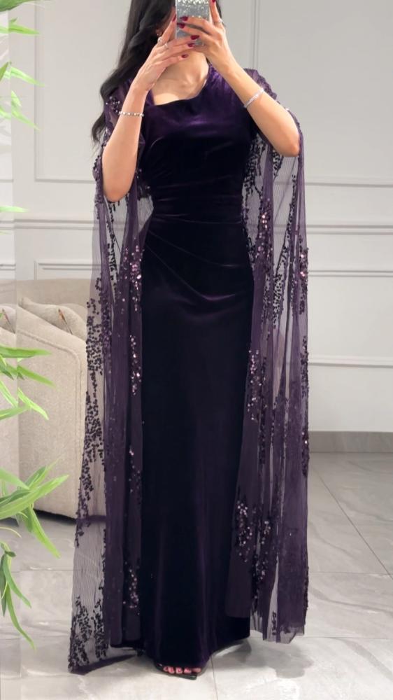 فستان سهرة مخمل بدلعه ترتر
