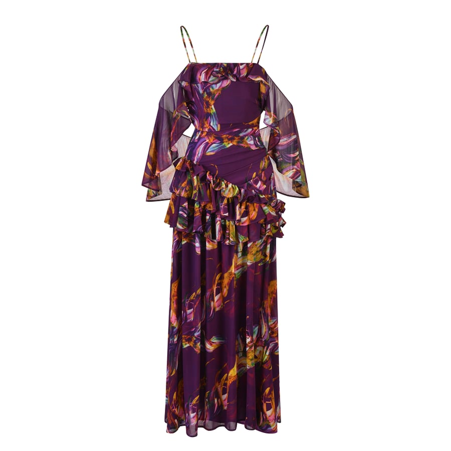 Purple Floral Chiffon Maxi Dress