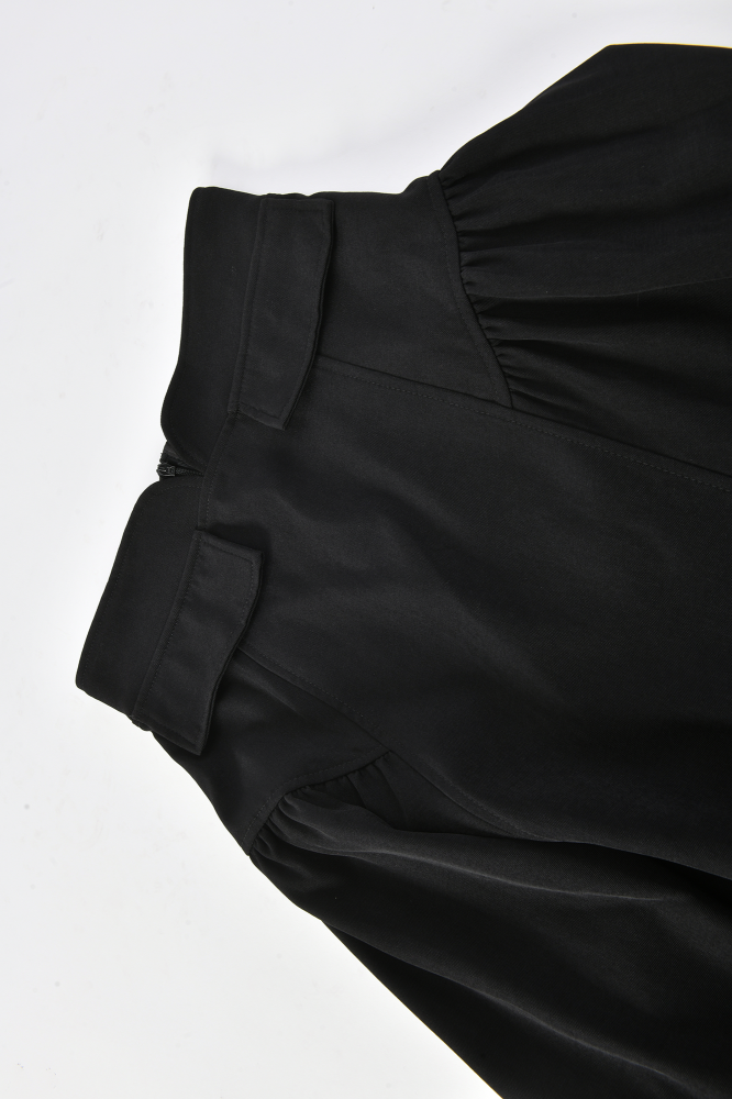 Black Grace Crepe Maxi Skirt with Gathered Side Panels
