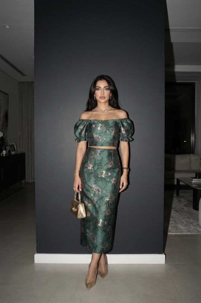Green Floral Midi Pencil Skirt