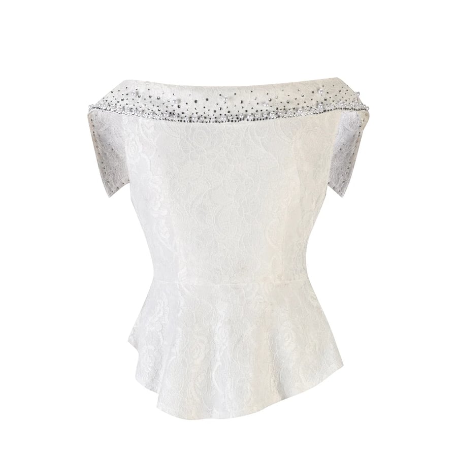 Elegant white lace off-shoulder blouse