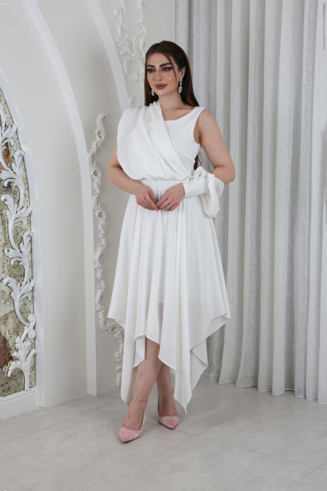 فستان عيد بقصة كم لف White ~