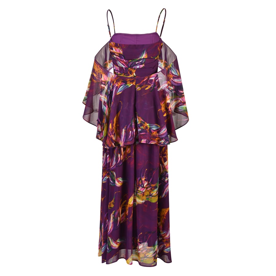 Purple Floral Chiffon Maxi Dress