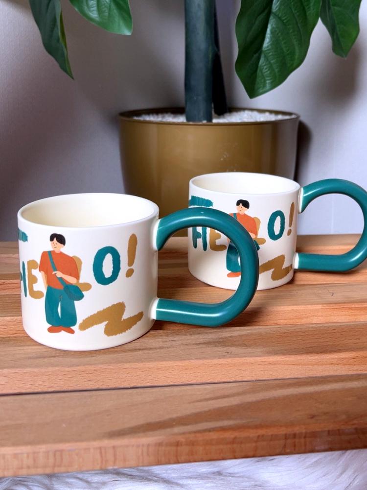 Ceramic cup set with "Hello!" design, colorful hand-painted – modern and cute design
