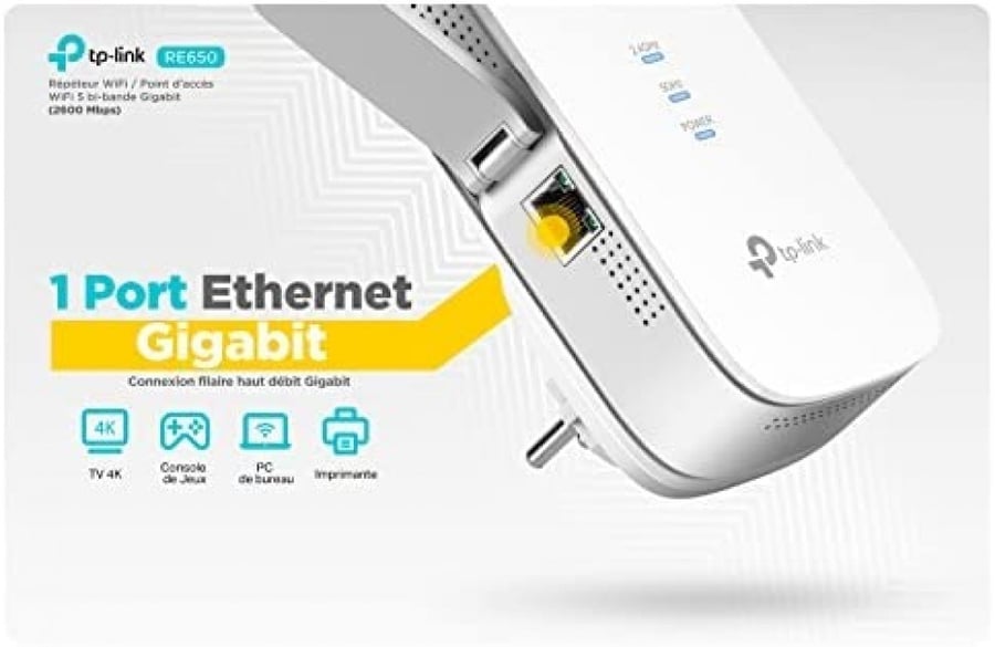 TP-Link AC2600 موسع نطاق Wi-Fi ثنائي النطاق مع منفذ Gigabit Ethernet ، يمتد WiFi إلى المنزل الذكي وأجهزة Alexa ، 4x4 MU-MIMO | RE650 الموديل: RE650
